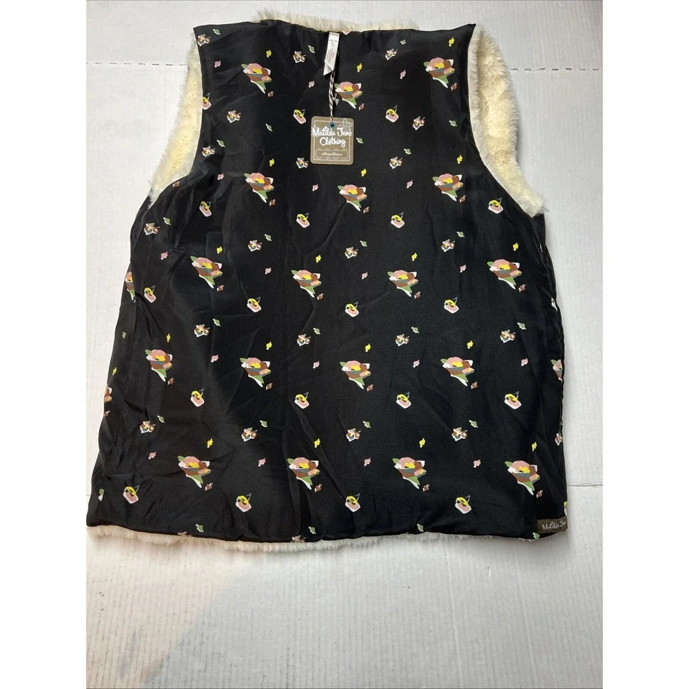 Matilda Jane Reversible‎ Vest White Faux Fur Plush Soft & Navy Floral NEW